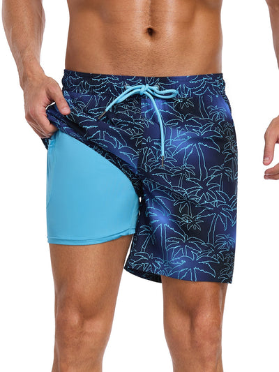 Achilles® | 2 In 1 Palm Tree Print Swim Shorts