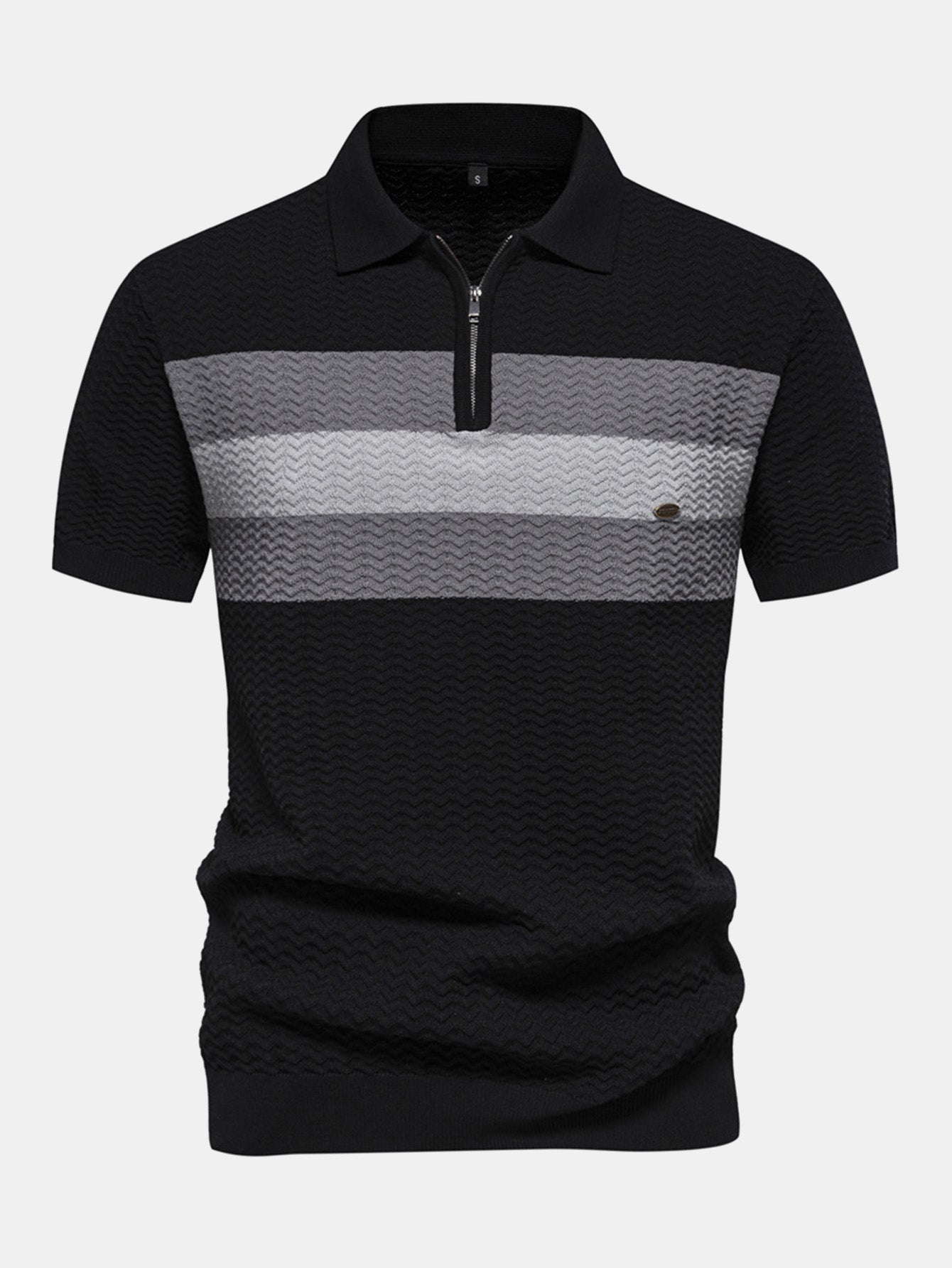 Cameron | Contrast Textured Jacquard Knit Zip Up Polo Shirt