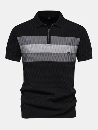 Cameron | Contrast Textured Jacquard Knit Zip Up Polo Shirt