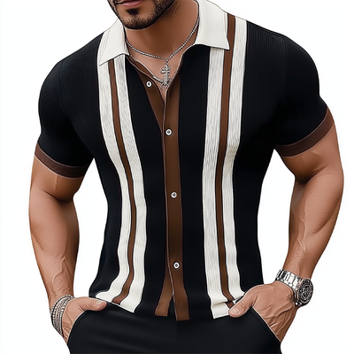 Christian | Men'S Business Slim Fit Colorblock Knitted Button Short Sleeve Shirt