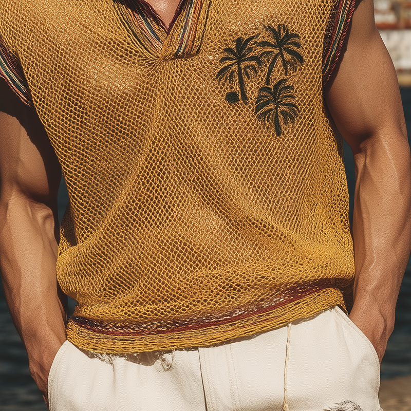 Nathaniel | Men'S Summer Fashion Casual Mesh V-Neck Embroidered Sleeveless T-Shirt