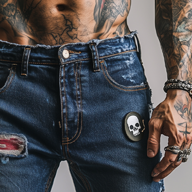 Gabriel | Men'S Skull Ripped Denim Shorts