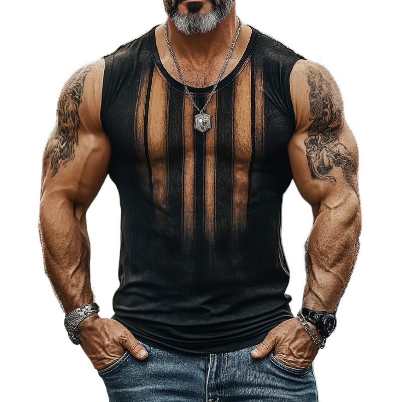 Max | Men'S Vintage Stripe Print Crew Neck Tank Tops