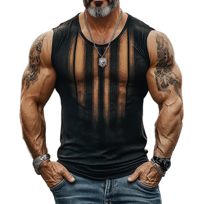 Max | Men'S Vintage Stripe Print Crew Neck Tank Tops