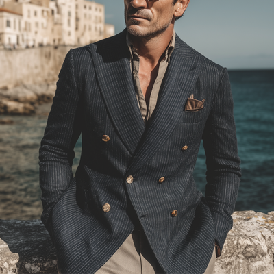 Willie | Men'S Stripe Print Double Breasted Blazer