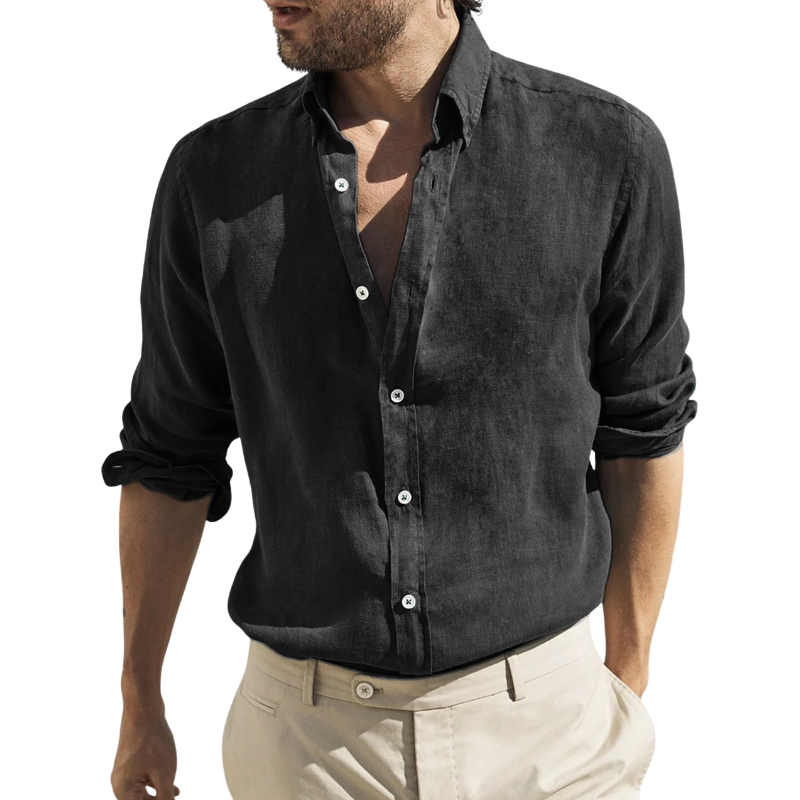Rodolfo | Men'S Retro Casual Washed Cotton And Linen Lapel Long Sleeve Shirt
