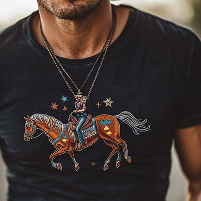 Phillip | Men'S Western Cowboy Style Printed Round Neck Short Sleeve T-Shirt