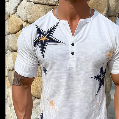 Cruz | Men'S Star Print Henley Neck Short Sleeve T-Shirt