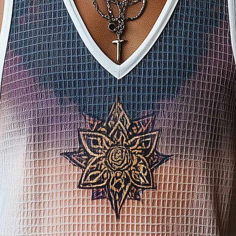 Chad | Men'S Summer Fashion Gradient Print Embroidery Waffle Tank Top