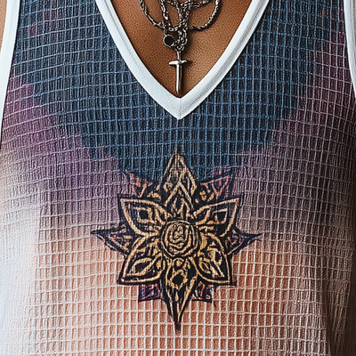 Chad | Men'S Summer Fashion Gradient Print Embroidery Waffle Tank Top