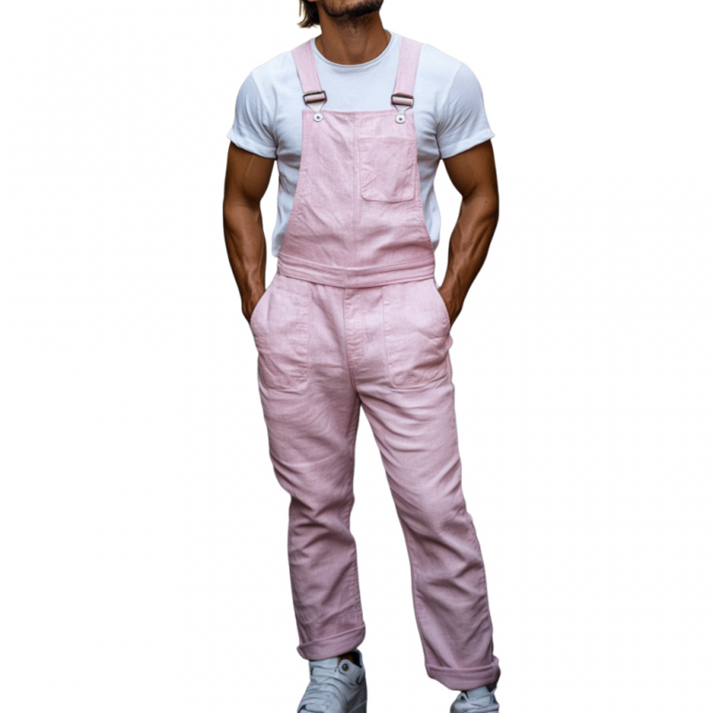 Dario | Men'S Casual Breathable Linen Solid Color Multi-Pocket Straight Trousers Jumpsuit