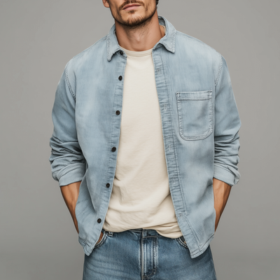 Colin | Men'S Retro Casual Corduroy Washed Lightly Bleached Distressed Long-Sleeved Shirt