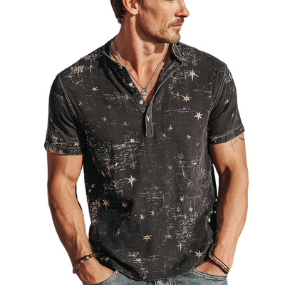 Bart | Men'S Star Print Henley Neck Short Sleeve T-Shirt