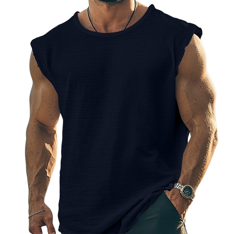 Austin | Men'S Solid Color Round Neck Cotton Blend Sleeveless T-Shirt