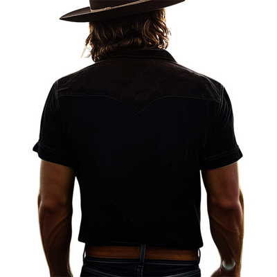 Men's Vine Embroidered Lapel Short Sleeve ShirtX