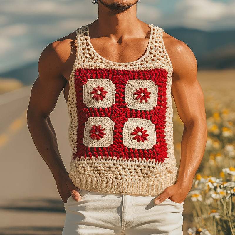 Leroy | Men'S Summer Fashion Casual Hollow Crochet Flower Knitted Tank Top