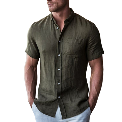 Octavio | Men'S Business Solid Color Cotton And Linen Short-Sleeved Shirt