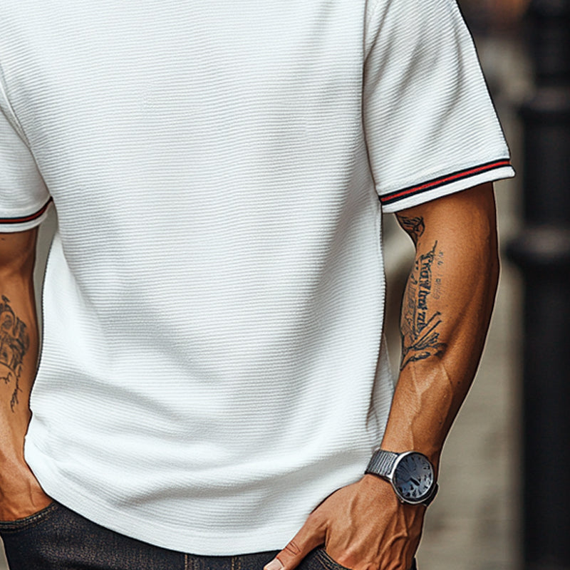 Roberto | Men'S Solid Waffle Contrast Ribbon Round Neck Short Sleeve T-Shirt