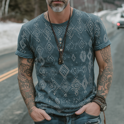 Gary | Men'S Retro Casual Ethnic Style Diamond Printed Round Neck Short Sleeve T-Shirt