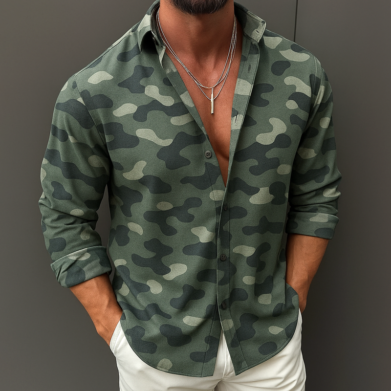 Salvador | Men'S Camouflage Print Lapel Long Sleeve Shirt