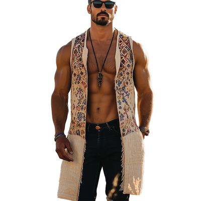Basil | Men'S Summer Fashion Printed Linen Blended Sleeveless Long Vest