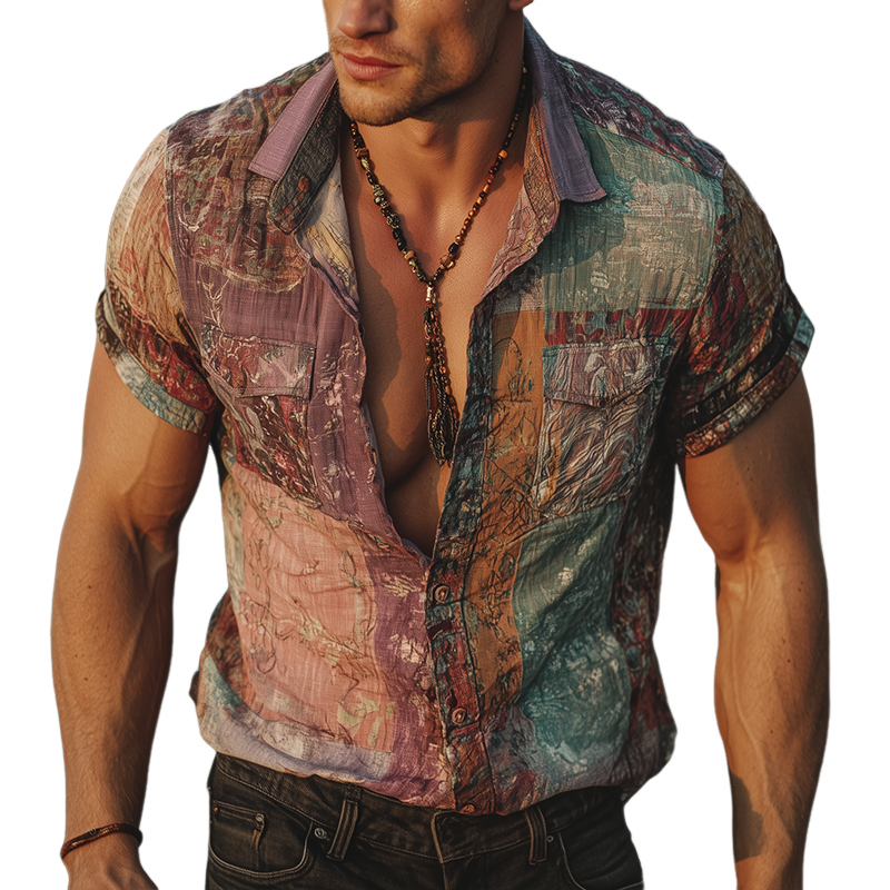 Daniel | Men'S Retro Casual Gradient Print Lapel Short Sleeve Shirt