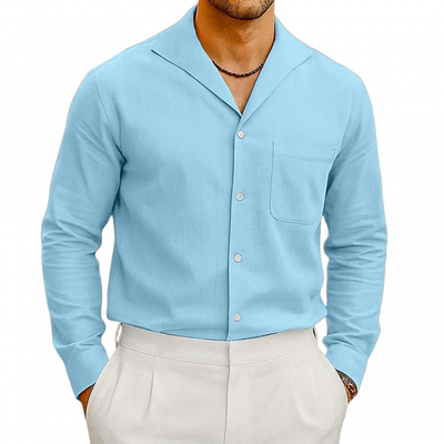 Ricardo | Men'S Casual Breathable Cotton Linen Blend Lapel Patch Pocket Slim Fit Long Sleeve Shirt