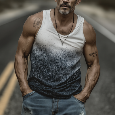 Willis | Men'S Spring And Summer Fashion Casual Art Print U-Neck Cuffs Raw Edge Cotton Blended Tank Top