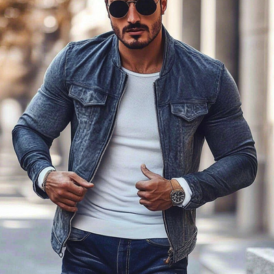 Jonathan | Men'S Stylish Motorcycle Washed Stand Collar Zipper Denim Jacket