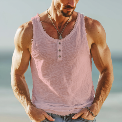 Lewis | Men'S Summer Basics Slub Fabric Raw Edge Tank Top