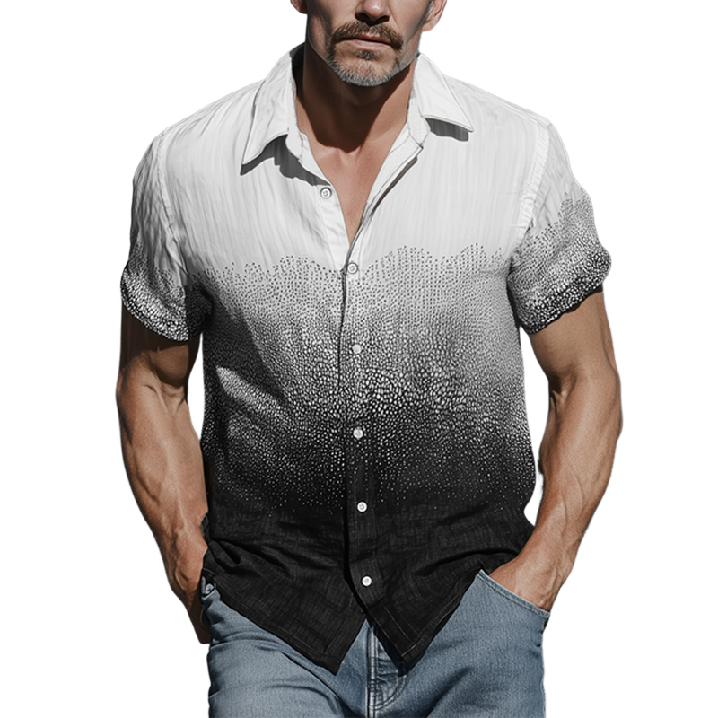 Yancy | Men'S Spring And Summer Fashion Casual Cotton Blended Art Print Gradient Short Sleeve Shirt