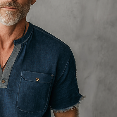 Cordell | Men'S Summer Fashion Gradient Printed Polyester Blended Short Sleeve Henley Shirt