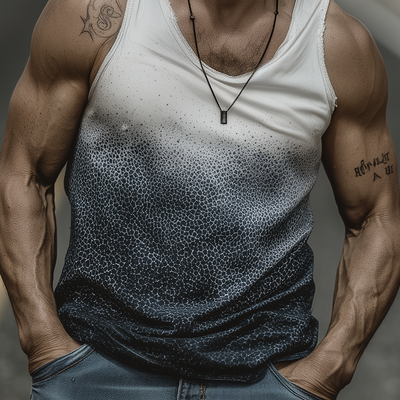 Willis | Men'S Spring And Summer Fashion Casual Art Print U-Neck Cuffs Raw Edge Cotton Blended Tank Top