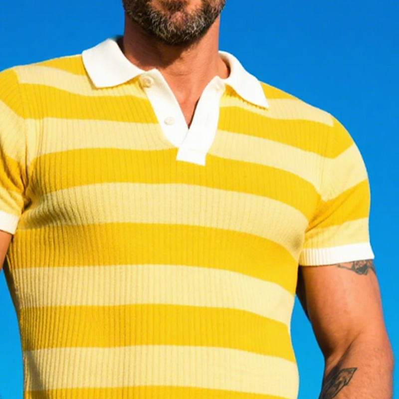 Harrison | Men'S Striped Knitted Short Sleeve Polo Shirt