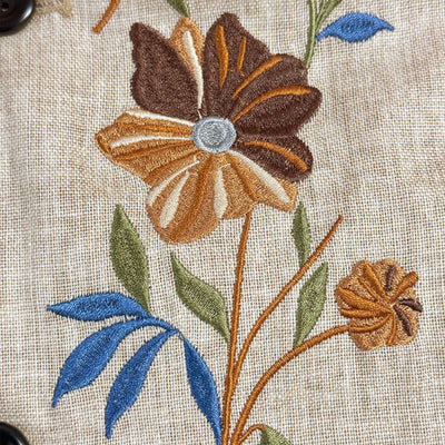 Men's Casual Linen Embroidered Stand Collar Single Breasted Slim Fit Jacket