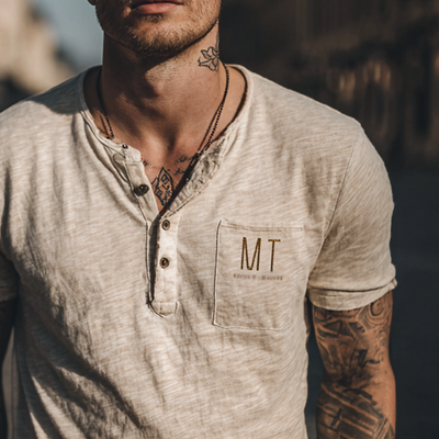 Carlos | Men'S Casual Letter Printed Henley Neck Short Sleeve T-Shirt