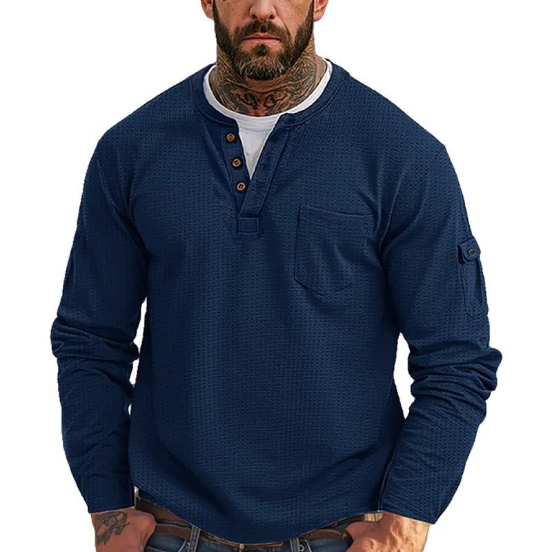 Aner® | Men's Contrast Waffle Button Crew Neck Long Sleeve T-shirt MTA0965J1X