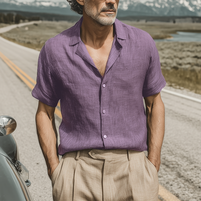 Vic | Men'S Spring And Summer Classic Casual Cotton And Linen Mixed Color Texture Breathable Short-Sleeved Shirt