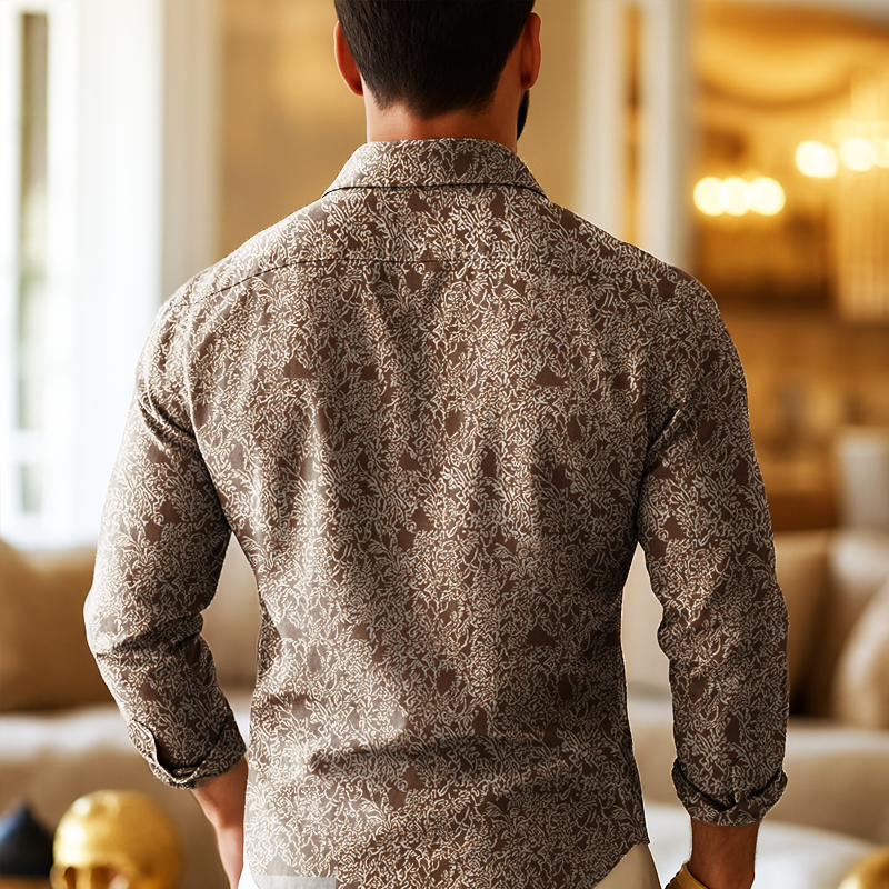 Men's Vine Print Lapel Long Sleeve Shirt