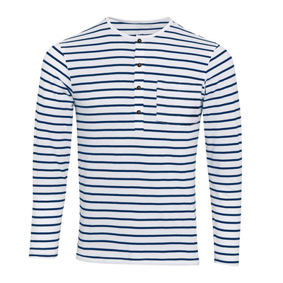 Men's Striped Henley Collar Long Sleeve Casal T-shirt