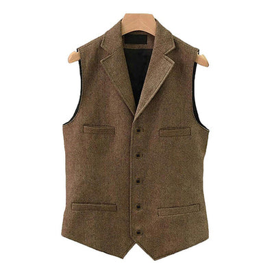 Men's Vintage Classic Wool Blended Lapel Single Breasted Suit Vest