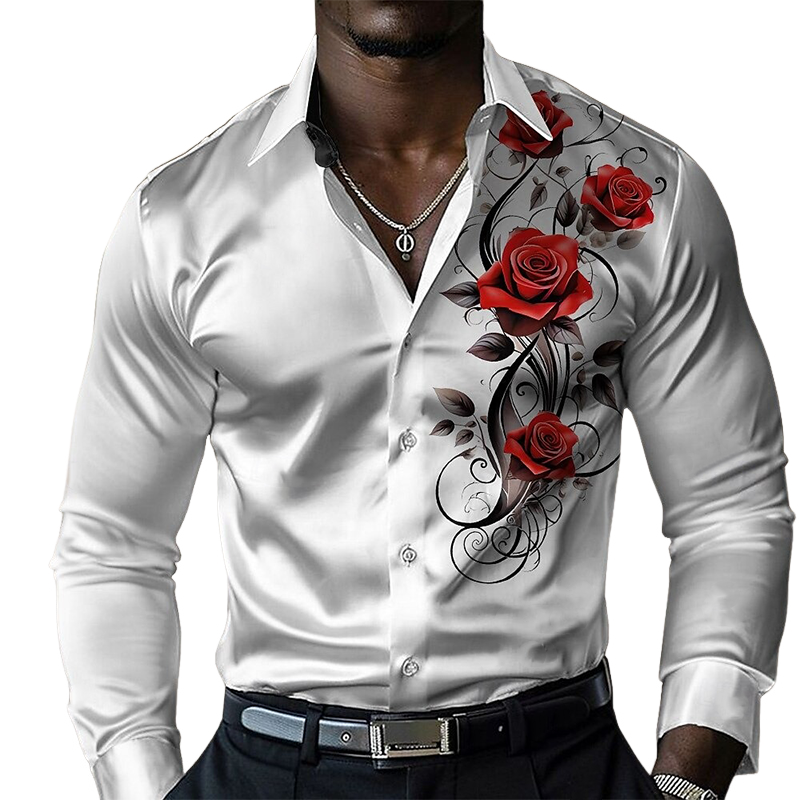 Arthur | Men'S Satin Print Long Sleeve Lapel Shirt