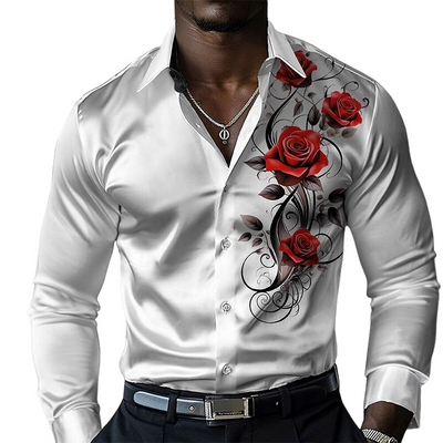 Arthur | Men'S Satin Print Long Sleeve Lapel Shirt