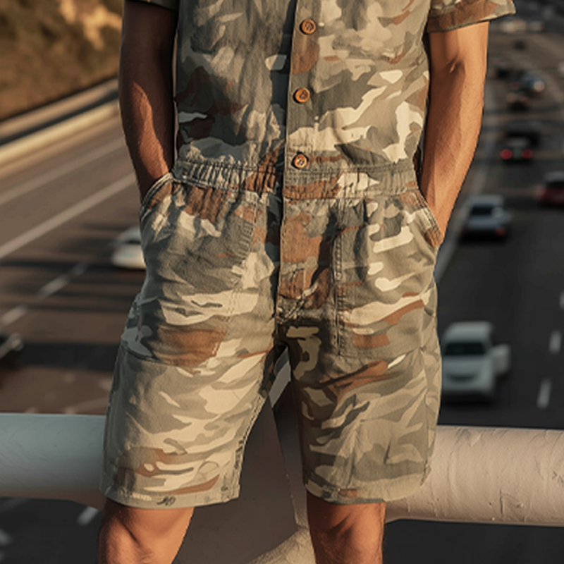 Wendell | Men'S Spring And Summer Fashion Casual Camouflage Cotton Blended Short Sleeve Shirt-Style Jumpsuit
