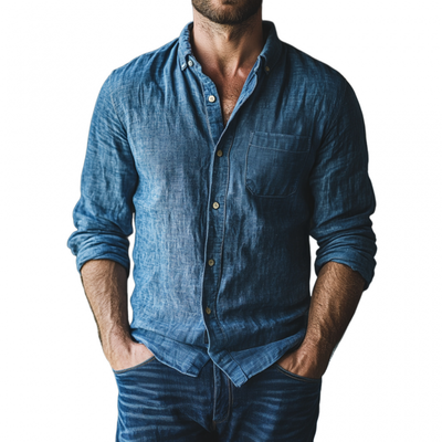 Warren | Men'S Casual Breathable Linen Lapel Patch Pocket Slim Fit Long Sleeve Shirt