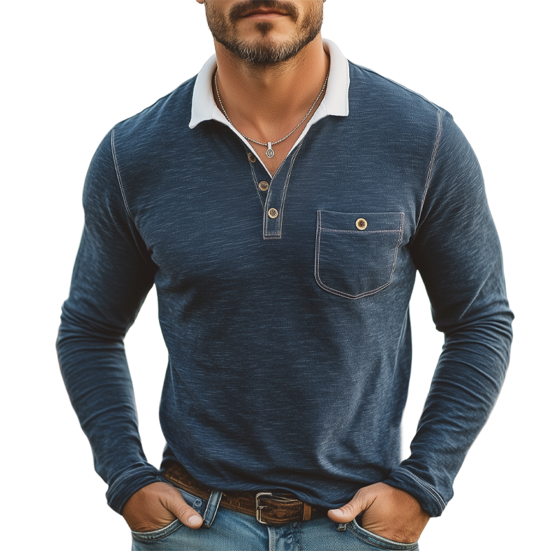 Juan | Men'S Business Cotton Colorblock Collar Long Sleeve Polo Shirt