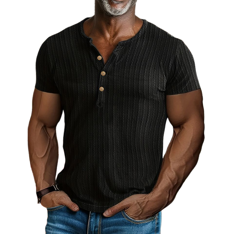 Tracey | Men'S Solid Henley Short Sleeve T-Shirt