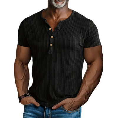 Tracey | Men'S Solid Henley Short Sleeve T-Shirt