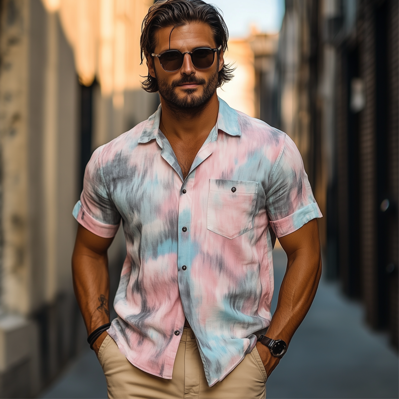 Theo | Men'S Summer Fashion Rendering Print Short Sleeve Shirt
