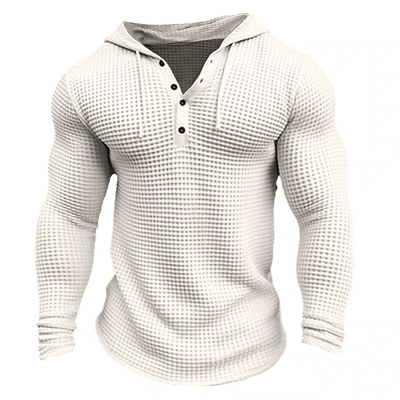 Men's Solid Waffle Long Sleeve Casal Hoodie